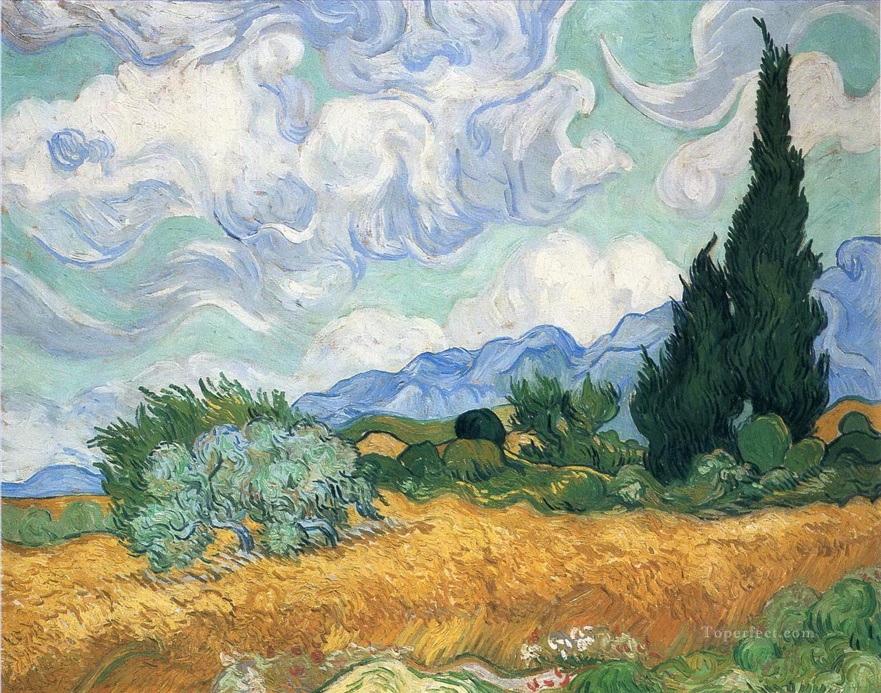 Campo de trigo con ciprés Vincent van Gogh Pintura al óleo